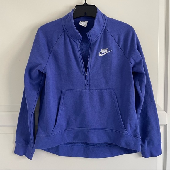 Nike Girls' Youth Purple Fleece Cropped 1/2 Zip Pullover Sweatshirt 20669 - Picture 2 of 8